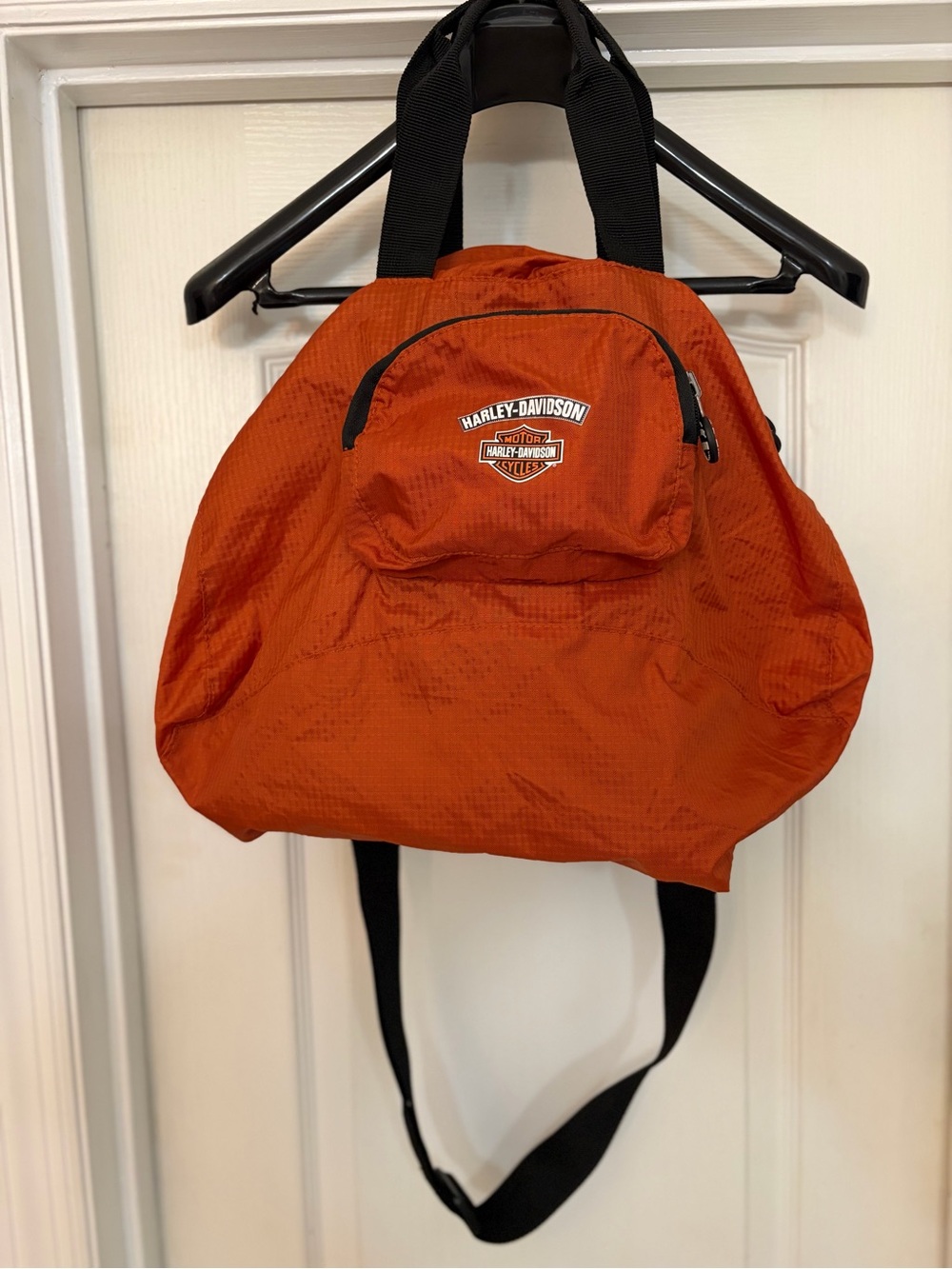 Harley Davidson Duffle Bag Orange Packable Nylon Shoulder Strap Light Weight 19”